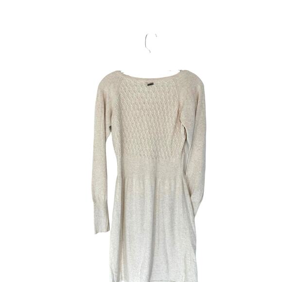 Prana Zora Cable Knit Cream Crew Neck Granola Girl Sweater Dress Size Small - Picture 9 of 14